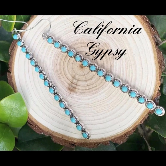 Turquoise boho gypsy drop earrings - Picture 2 of 3